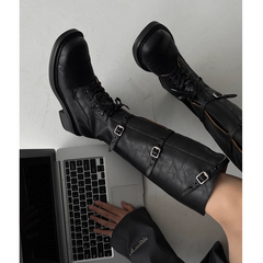 Buckled Lace Up Knee High Boots