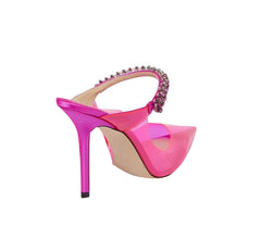 Diamante PVC High Heel Mules Sandals