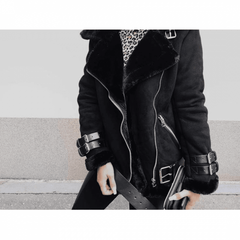 Oversized Shearling Biker Jacket Coat