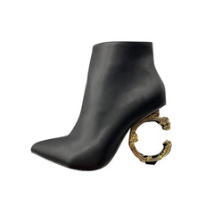 Sculptured Heel Asymmetric Leather Ankle Boots