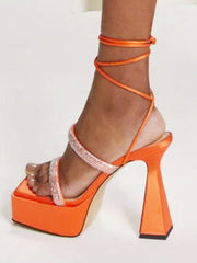 Diamante Lace Up Platform Sandals