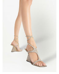 Diamante Ankle Strap Wedged Heel Sandals