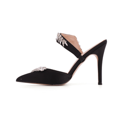 Diamante Strap Satin High Heel Mules Sandals