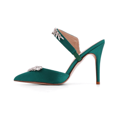 Diamante Strap Satin High Heel Mules Sandals