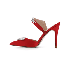 Diamante Strap Satin High Heel Mules Sandals