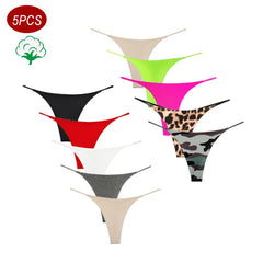 5PCS Leopard/Zebra/Camo/Solid Color Sexy Sports Cotton Thong