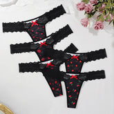 5pcs Women's Sexy 5-Pack Floral Print Lace G-String Thong