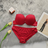 Big red 2-piece sexy invisible shoulder strap beautiful back Bra