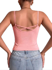 Built-in Pads Women Camisole Top Solid Basic Wireless Tank Top Daily Casual Sports Sleeveless Vest Top