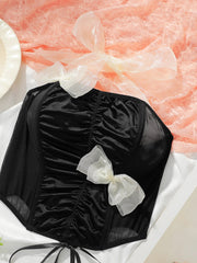 Elegant Black Satin Halter Corset Top