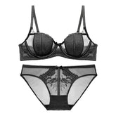 Female French Lace Intimates Set Bunny Ear Cups Soft Wire Push Up Lift Breathable Slim Support Comfort Versatile Style Lingerie