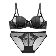 Female French Lace Intimates Set Bunny Ear Cups Soft Wire Push Up Lift Breathable Slim Support Comfort Versatile Style Lingerie