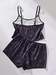 Girls Cute Strappy Homewear Thin Casual Top and Thong