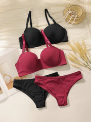 4-piece black and red combination lingerie