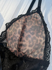 Lace-Trimmed Leopard Print Sleepwear Set Elegant Beauty Gift for Wife Sexy Nightgown And Underwear