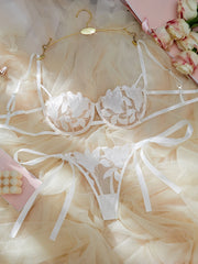 Ladies Floral Lace Thin Briefs Romantic Sexy Set with Belted