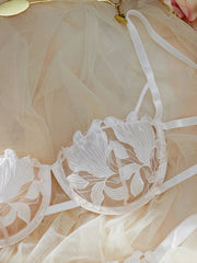 Ladies Floral Lace Thin Briefs Romantic Sexy Set with Belted