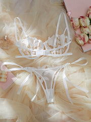 Ladies Floral Lace Thin Briefs Romantic Sexy Set with Belted