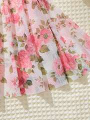 Ladies Pink Cute Floral Semi-Transparent Sleepwear with Lace Design Elegant Comfortable Girlhood Style Nightgown