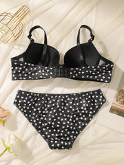 Love Heart Print Push Up Bra
