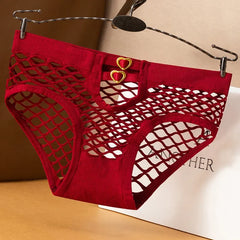 Metal Buttons Hollow Mesh Underwear