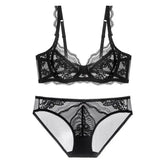 Ultra-thin Lace Underwea Set French-style Solid Soft Underwire Bra