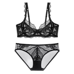 Ultra-thin Lace Underwea Set French-style Solid Soft Underwire Bra