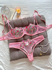 Night Beautiful Sexy Women 2 Piece floral Embroidery Underwear