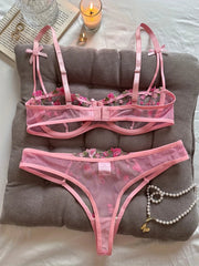 Night Beautiful Sexy Women 2 Piece floral Embroidery Underwear