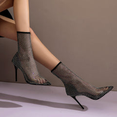 Diamante Mesh Ankle Boots - 11cm