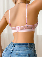 Pink flower embroidered lingerie
