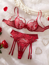 Red French Lace Embroidery Bra