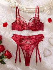 Red French Lace Embroidery Bra