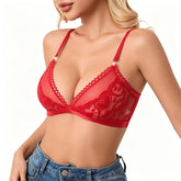 Red Heart Lace Mesh Bralette