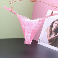Rhinestone Pendant Sexy Transparent Lace Thong