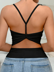 Ribbed Knit Women's Tank Top Integrated Padding Sleeveless Vest Casual Y-Back Cutout Solid Women Tops