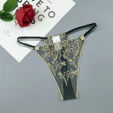 Seamless Embroidered Floral Mesh Thong