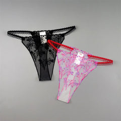 Seamless Embroidered Floral Mesh Thong