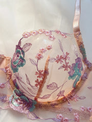 Sweet Pastel Pink Embroidered Ladies' Bra