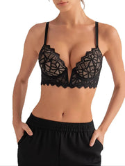 Women Color Block Geo Lace Longline Bra