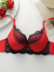 Women Red Black Lace Push Up Underwire Bra