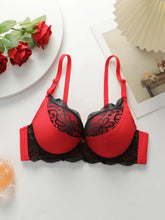 Women Red Black Lace Push Up Underwire Bra