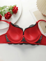 Women Red Black Lace Push Up Underwire Bra