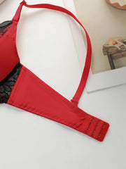 Women Red Black Lace Push Up Underwire Bra