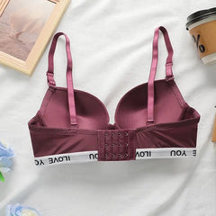 Women's Burgundy Letter Print Underwire Padded Push Up Bra