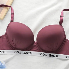 Women's Burgundy Letter Print Underwire Padded Push Up Bra