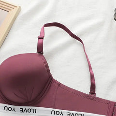 Women's Burgundy Letter Print Underwire Padded Push Up Bra