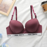 Women's Burgundy Letter Print Underwire Padded Push Up Bra