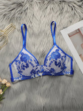 Women's Sexy Blue Retro Embroidered Lace Bra