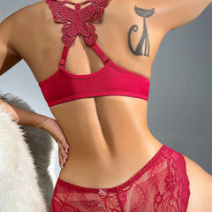 Women's Sexy Lace Set With Butterfly Design At the Back and The Front Closure Bra
